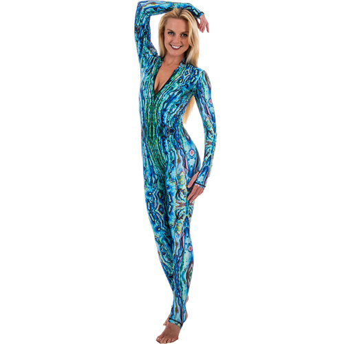 SlipIns DiveSkins/SurfSkins Green Abalone Front Zipper Women's X-Small
