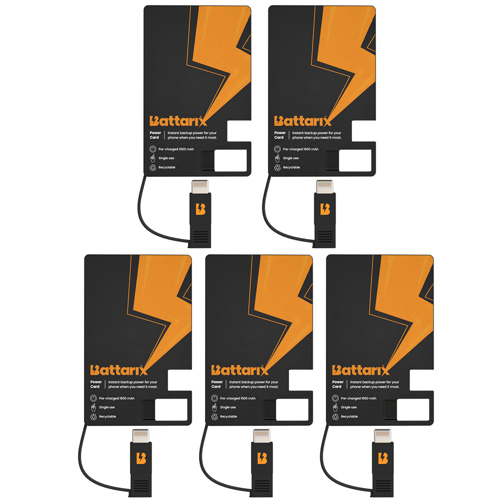 Battarix C30 SOS Charge Card with USB-C and iPhone Cable Multi-Pack 5-Pack