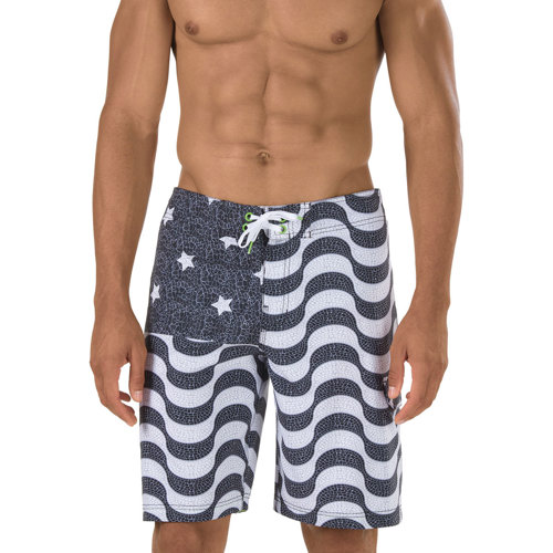 Speedo Men's Rio Flag BoardShorts, Black/White Scuba