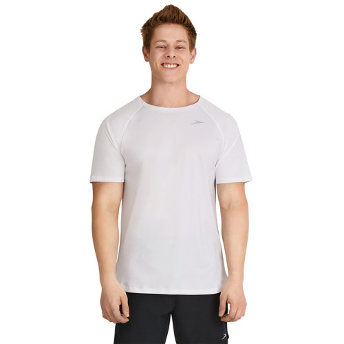 Speedo Short Sleeve Training Shirt Swim Top for Men X-Large White