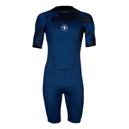 Aqualung 3mm HydroFlex Men's Back Zip Shorty Wetsuit Navy Print Blue Medium Large