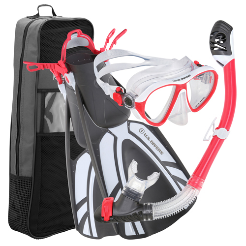 US Divers Azul LX/Tucson/Tulum Snorkeling Set, Small/Medium ~Includes Mask, Snorkel, Fins, Gear Bag Set