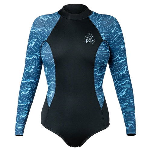 Xcel 2mm Ocean Ramsey Blue Waves Women's Long Sleeve Cheeky Bikini Cut Wetsuit 2