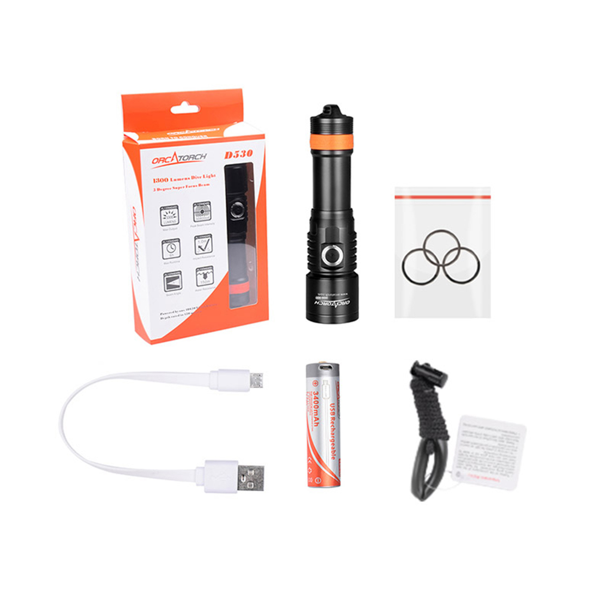 Orcatorch D530 1300 Lumens Dive Light