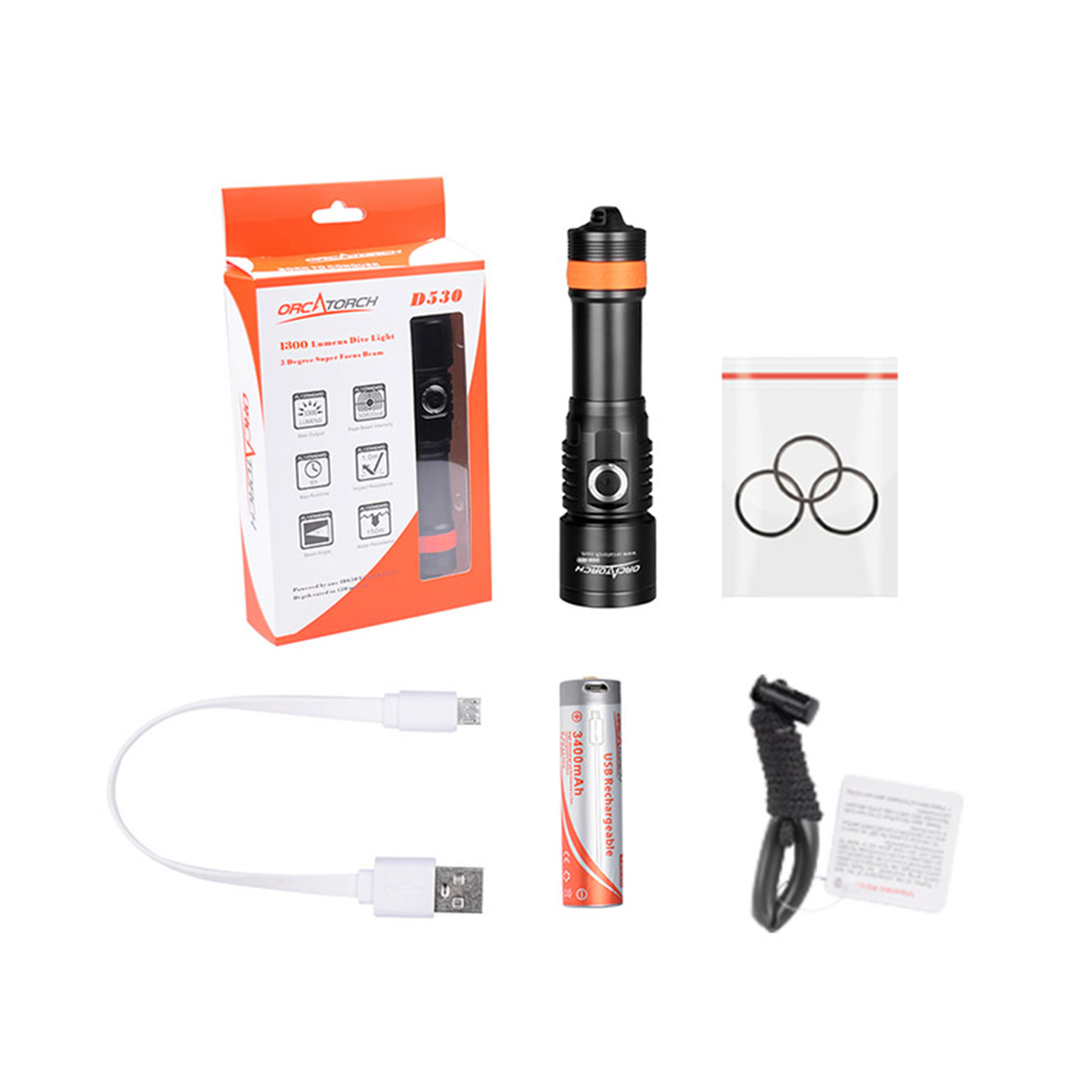 Orcatorch D530 1300 Lumens Dive Light