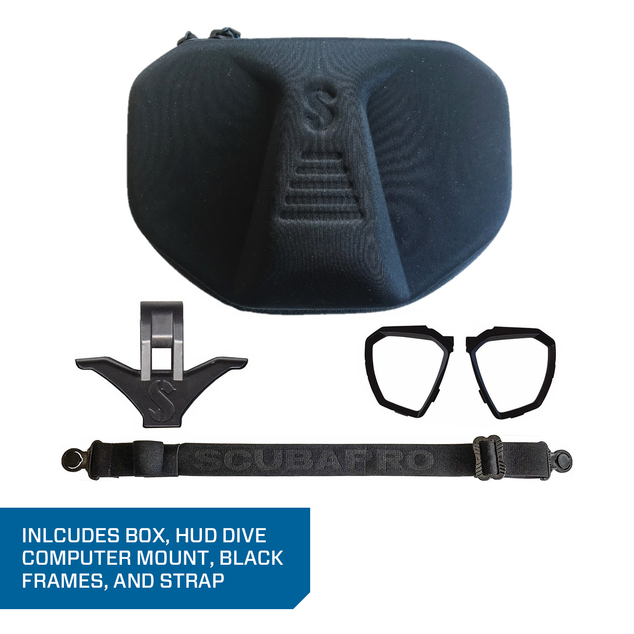 Includes Box, HUD Dive Computer Mount, Black Frames, and Strap