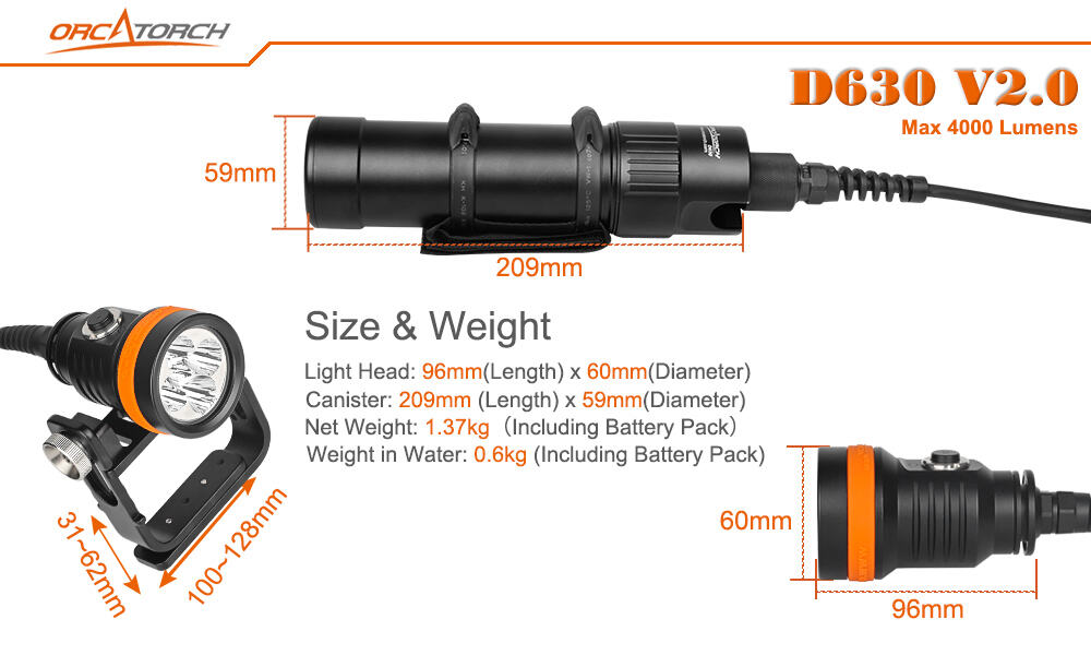 OrcaTorch D630 4000 Lumens Canister Light