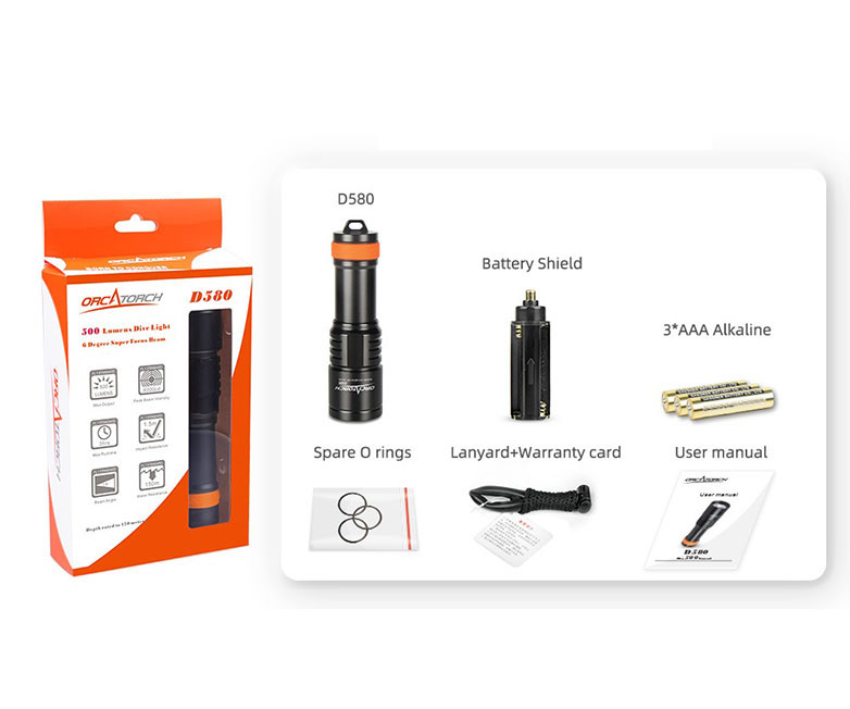 OrcaTorch D580, 530 Lumen Dive Light