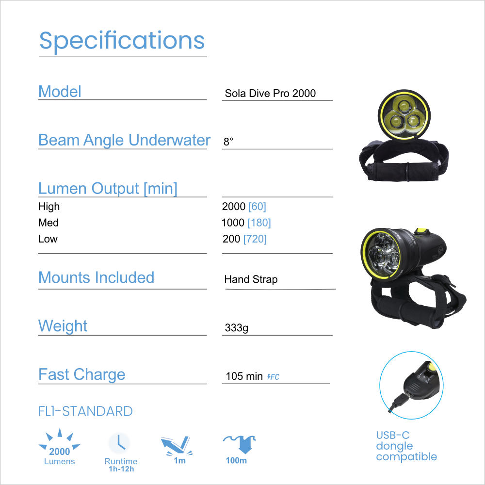 Sola Dive Pro 2000 Specifications