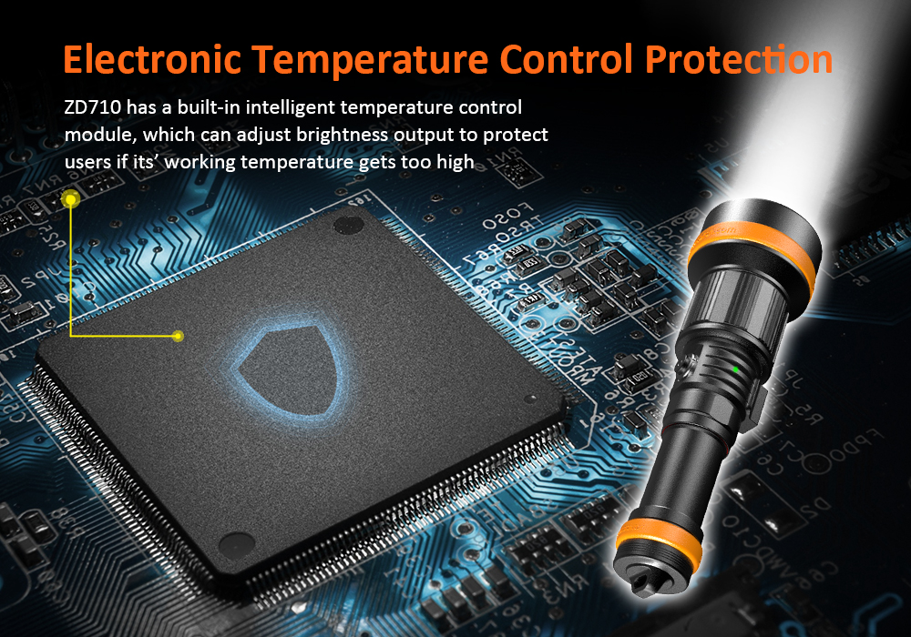 OrcaTorch ZD710 Zoomable Dive Light Temperature Control