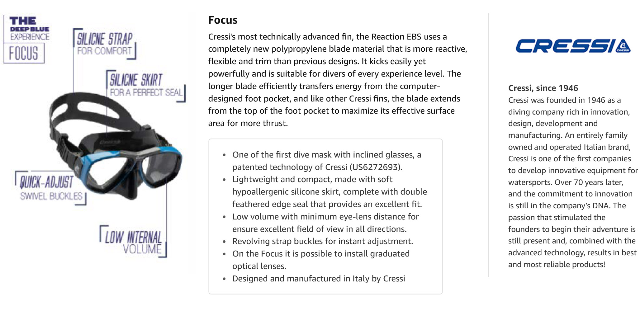 Cressi Focus diving mask including prescription lenses