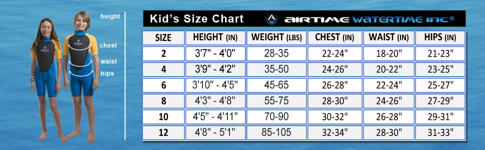 Airtime Watertime Kids Wetsuit Size Chart