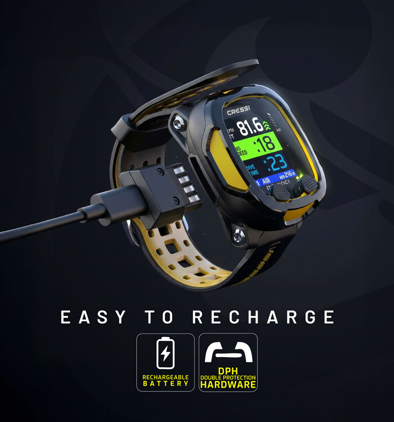 No Battery Changes. Plug In. Charge. Dive.