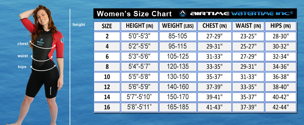 Airtime Watertime Womens Wetsuit Size Chart