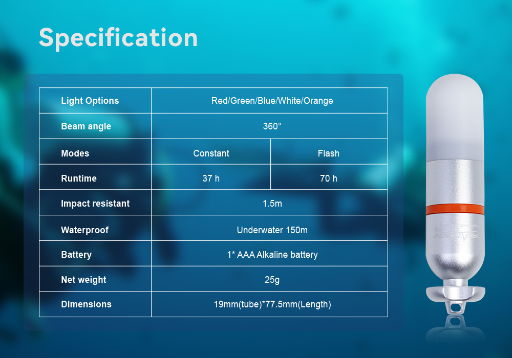 OrcaTorch SD01 Pro Dive Beacon Specifications