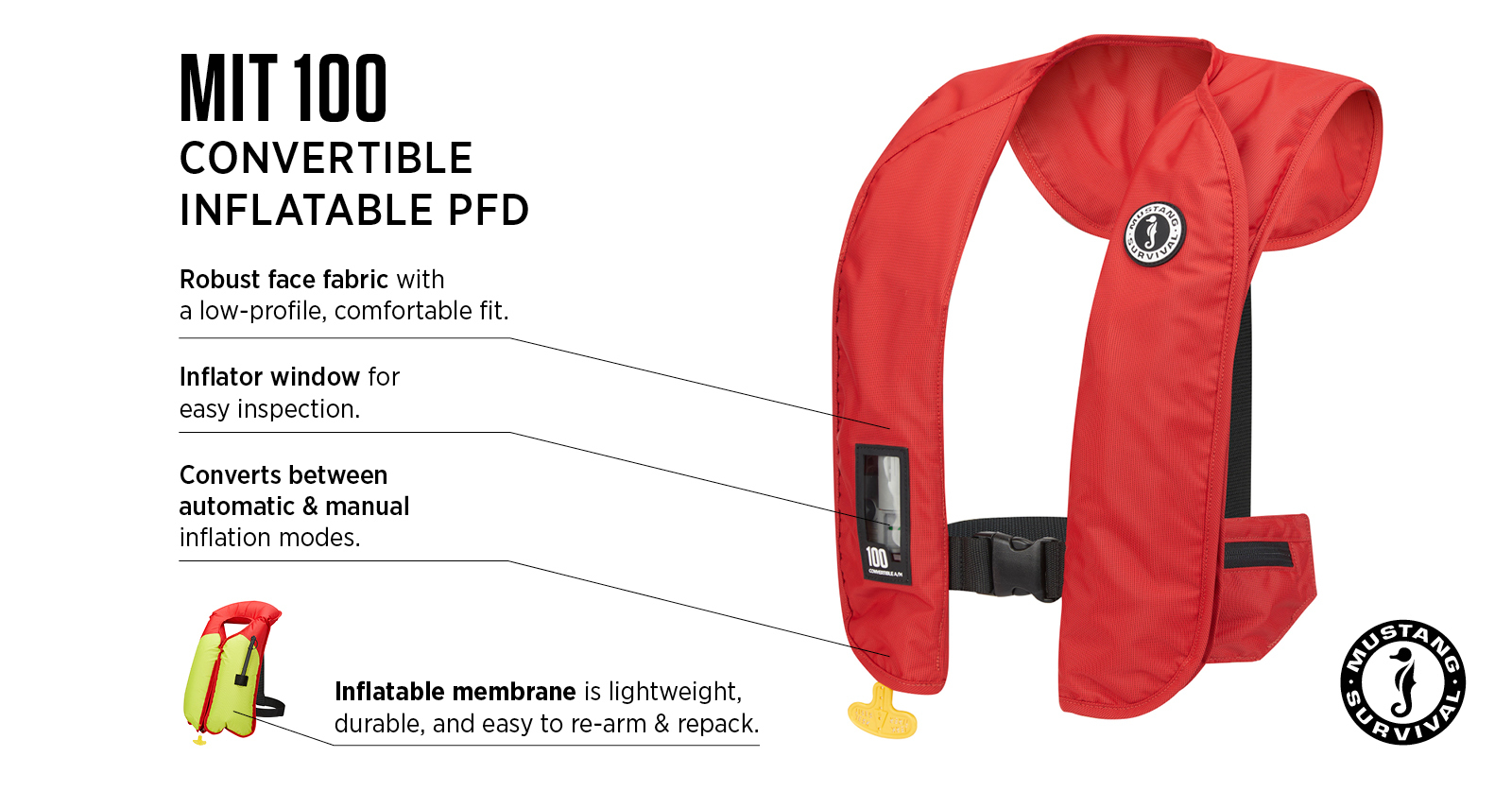 Mustang Survival MIT 100 Convertible A/M Inflatable PFD Life Jacket