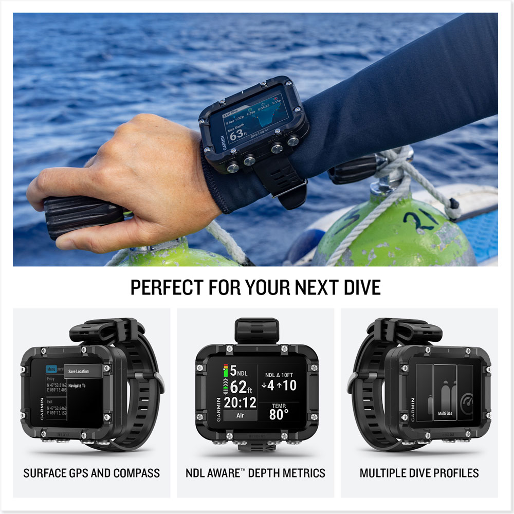Descent X30 Dive Computer Surface GPS, Depth, & Dive Profiles