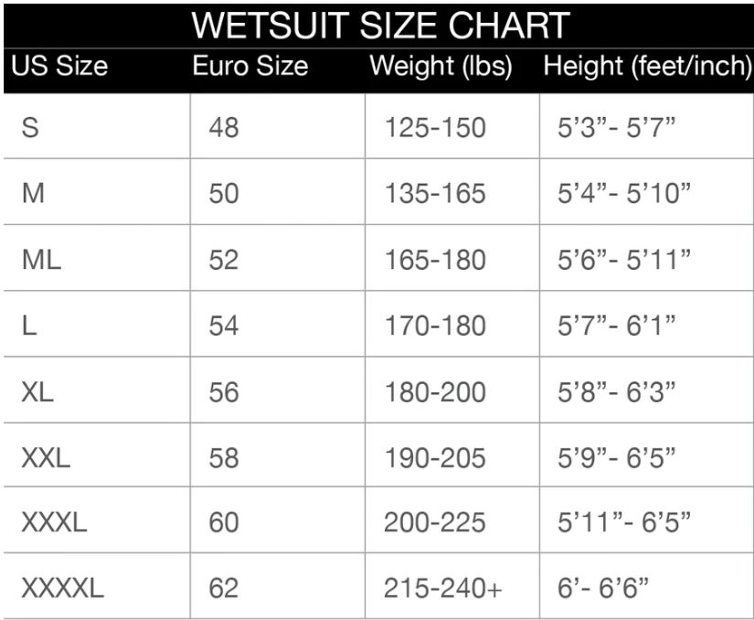 digi tek men's wetsuit chart