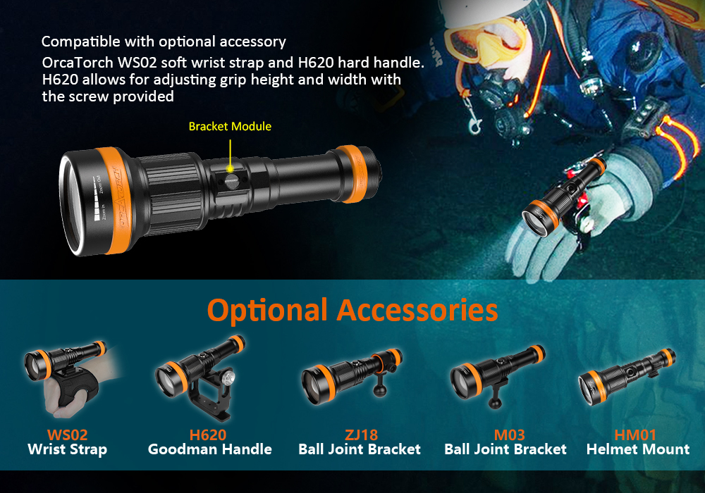 OrcaTorch ZD710 Zoomable Dive Light 