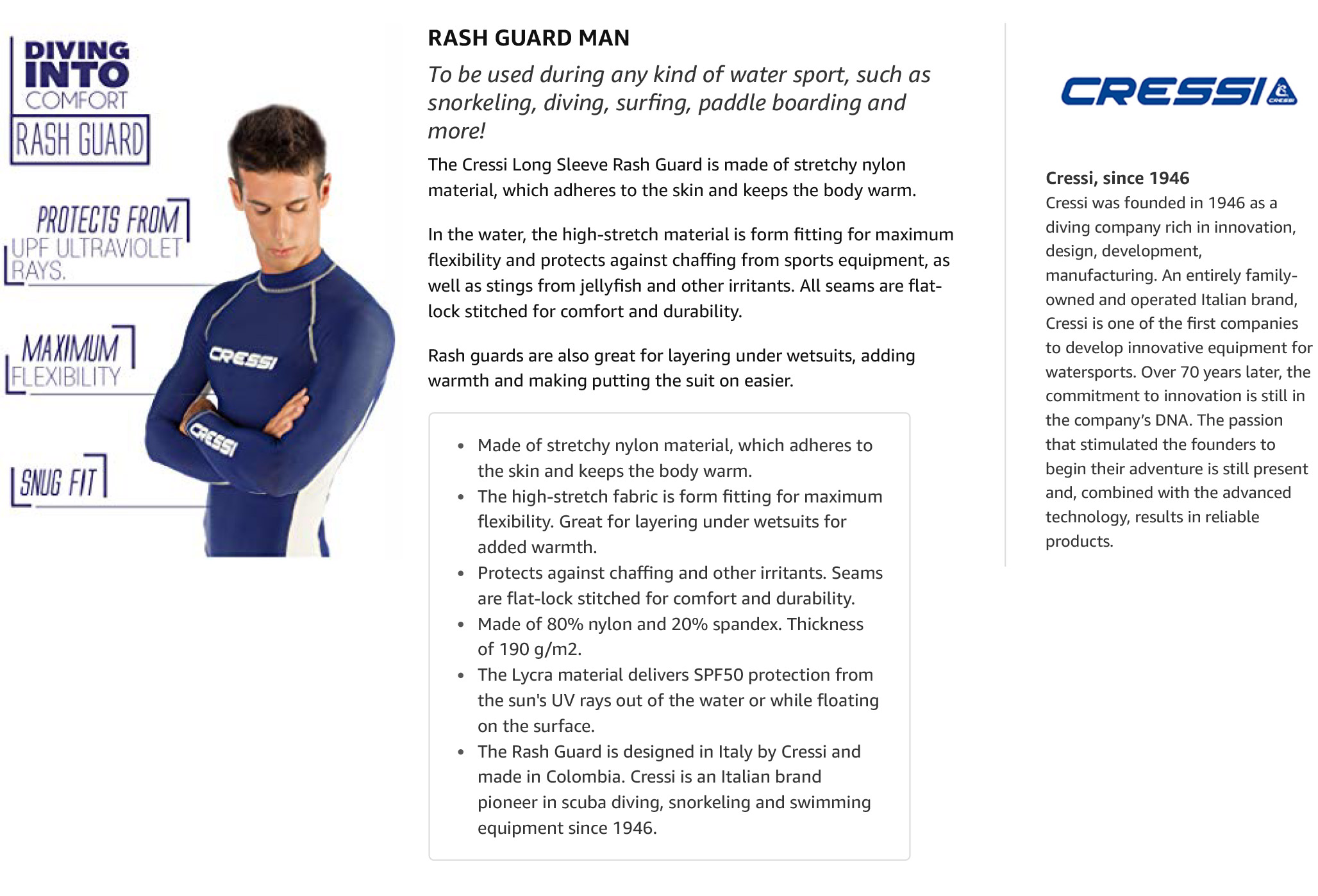 Cressi Classic Short Sleeve Rash Guard for Men Scuba