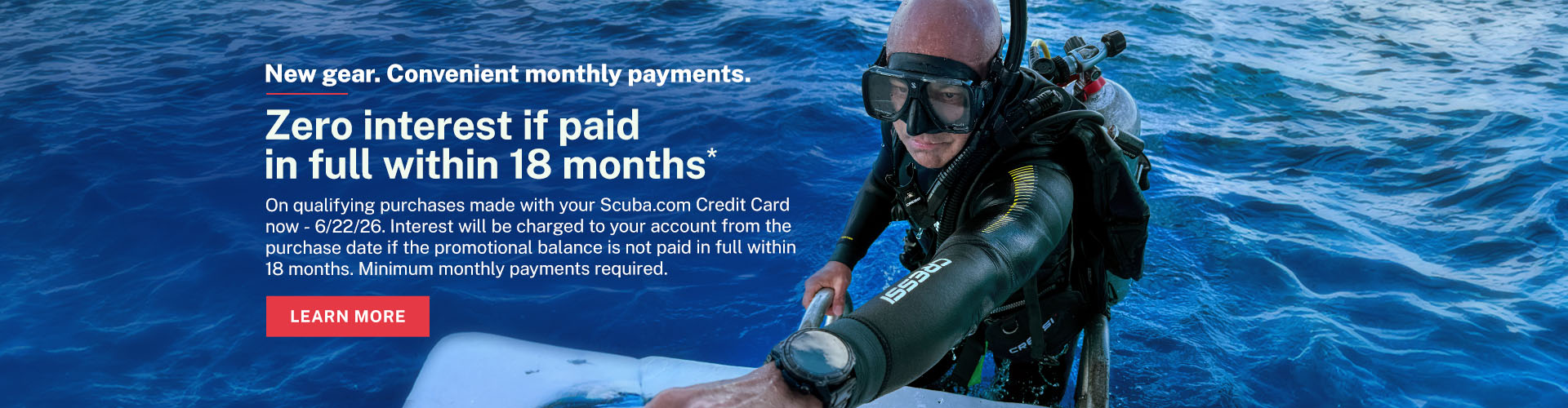 18 Months No Interest with a Scuba.com Credit Card