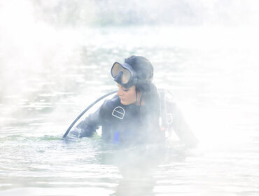 diver with snorkel or scuba mask fogging