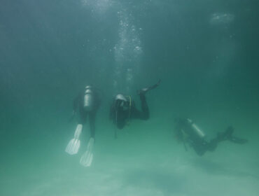 divers in low visibility waters