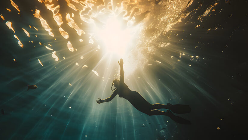 Drift Diving; Plunging Into Sunlit Ocean Waters Concept of Adventure