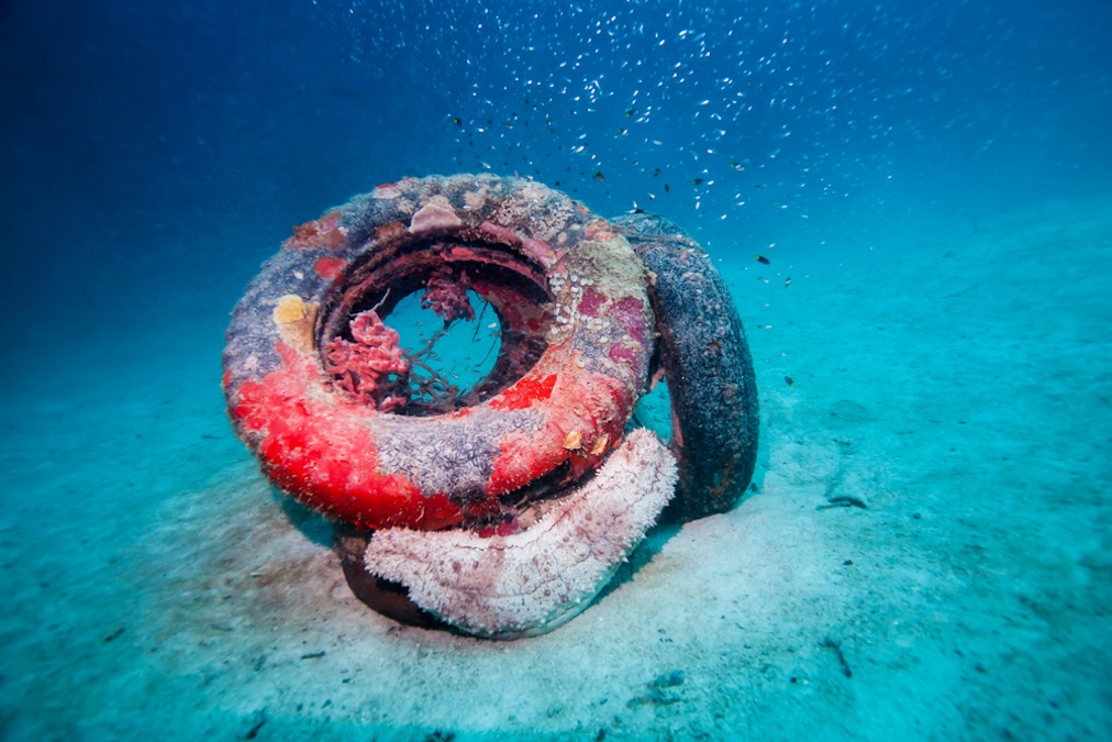 Tires under water as artificial reef