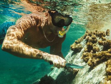 scuba diver or snorkeler with dive knife