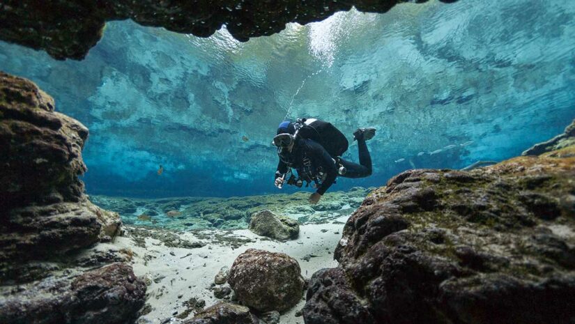 cave cavern diver underwater