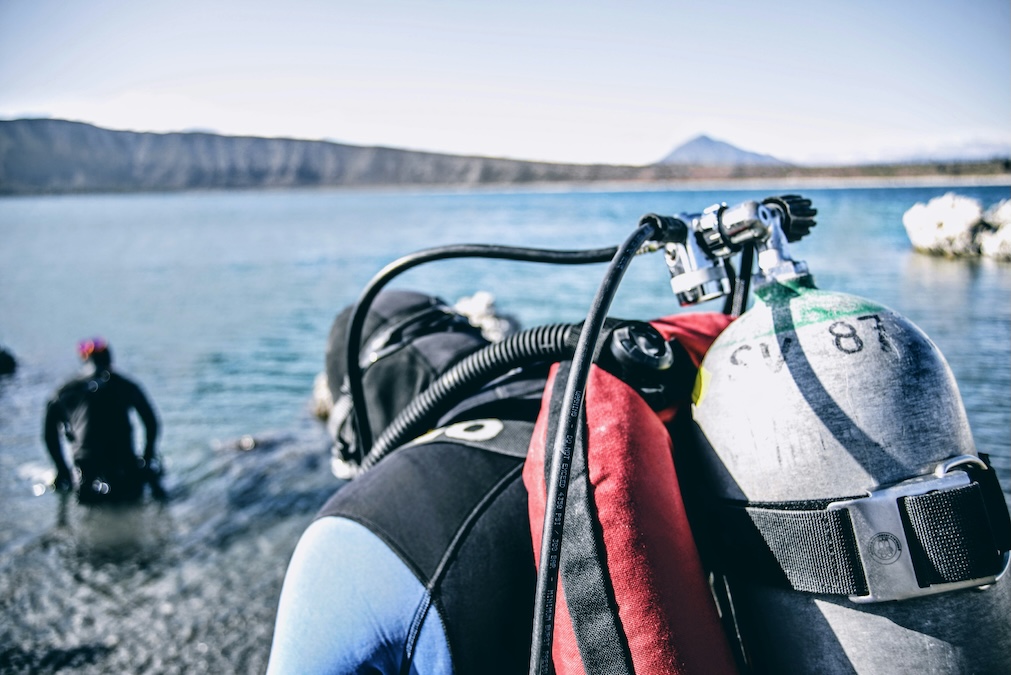 man wearing full scuba equipment