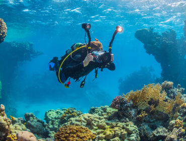 diver with underwater housing