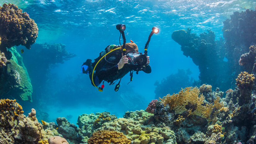 diver with underwater housing