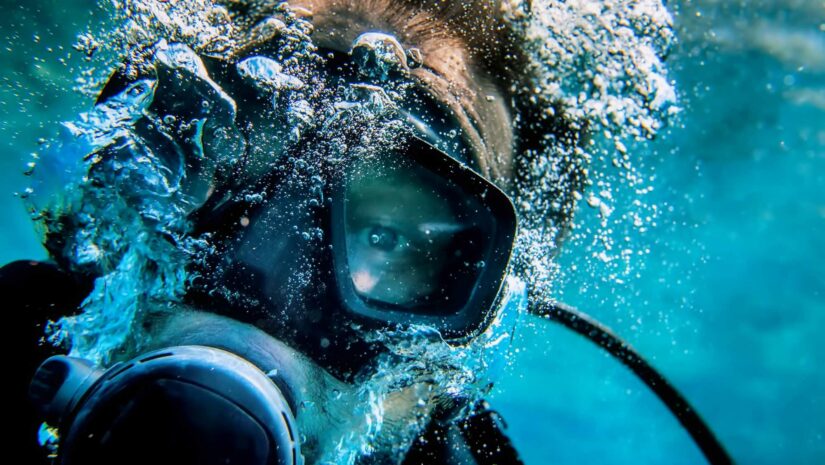 diver breathing underwater