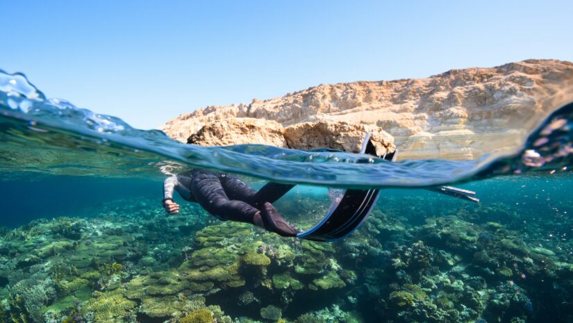 a diver wearing a gear package