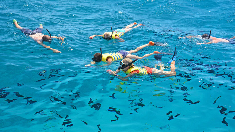 Feeding fish while on a snorkeling tour in the ocean off the coast of Oahu near Koolina in Hawaii by Ryan Tishken