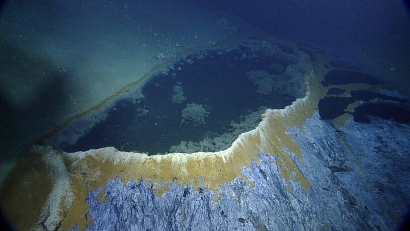 an aerial view of the underwater brine pool