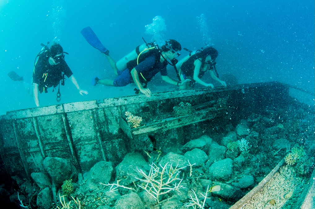 wreck divers inspecting a wreck