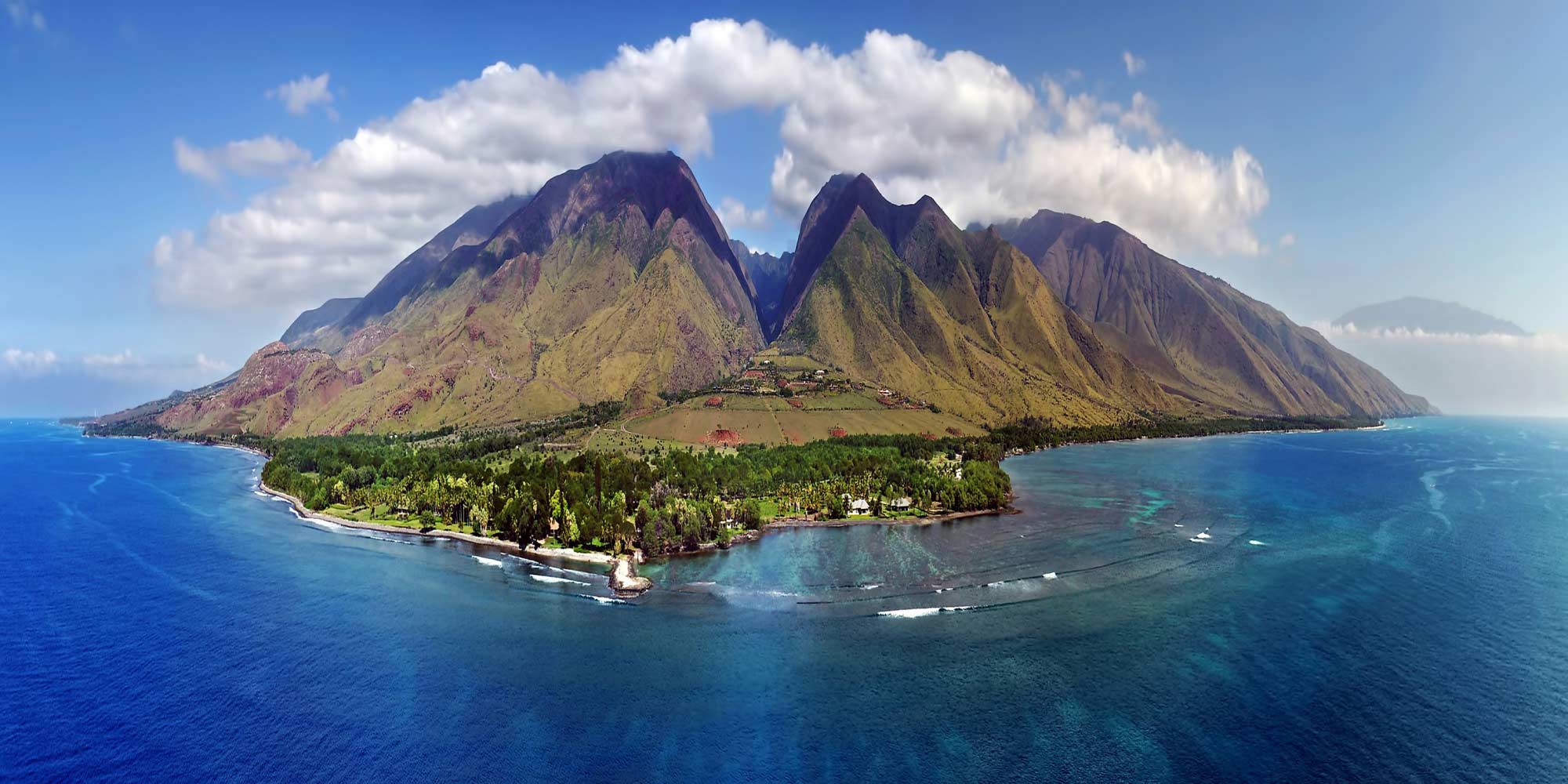 Drone panorama shot of West Maui Mountains