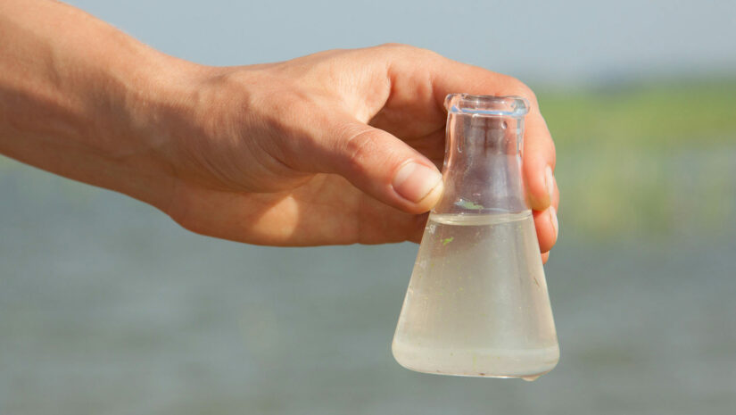 contaminated seawater in a glass
