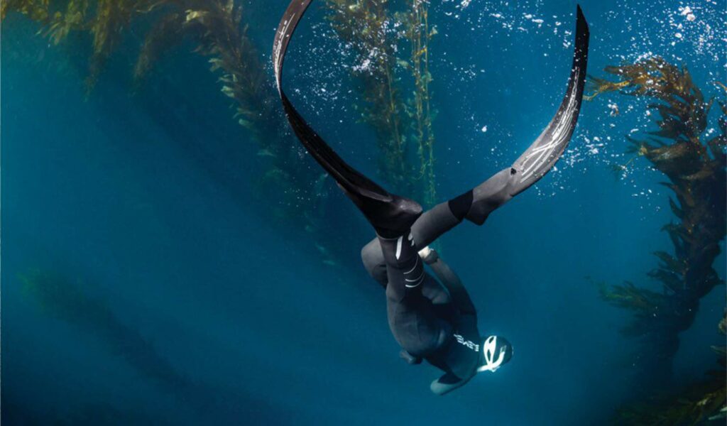 diver wearing Scubapro fins swimming underwater
