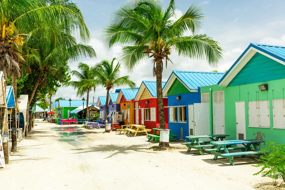 colorful beach houses in Bridgetown, capital of Barbados