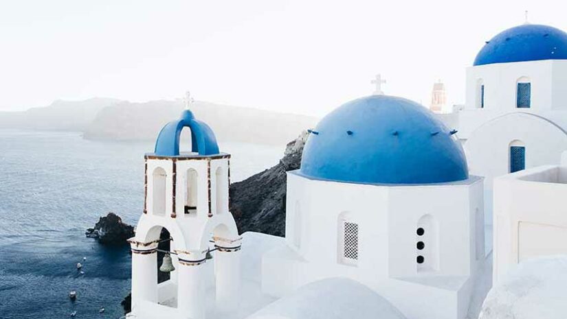 Greek Orthodox church by the sea in Santorini, Greece