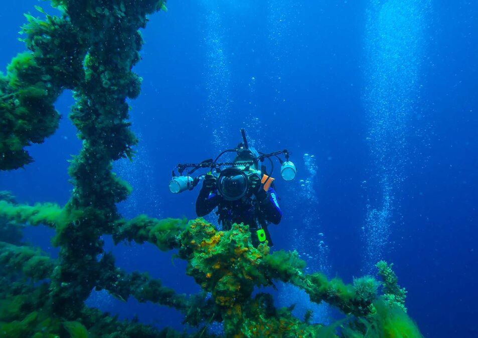 underwater photography camera with scuba diver
