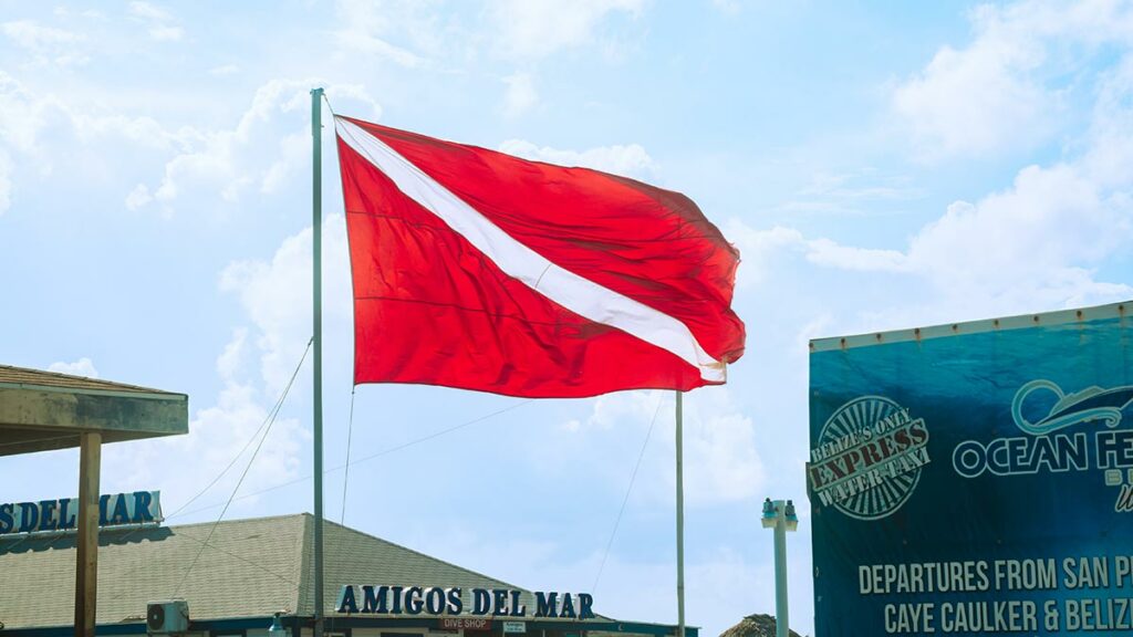 diver down flag on pier