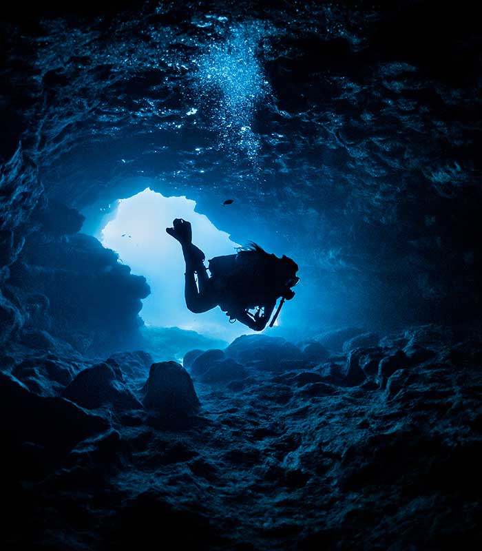 cave diver underwater
