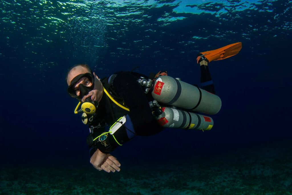 sidemount diver underwater