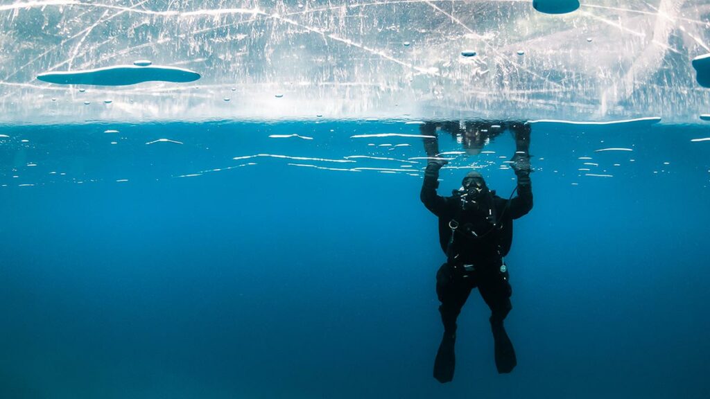 scuba diver ice diving
