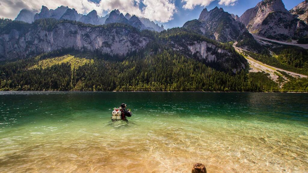 scuba divers altitude diving by mountain
